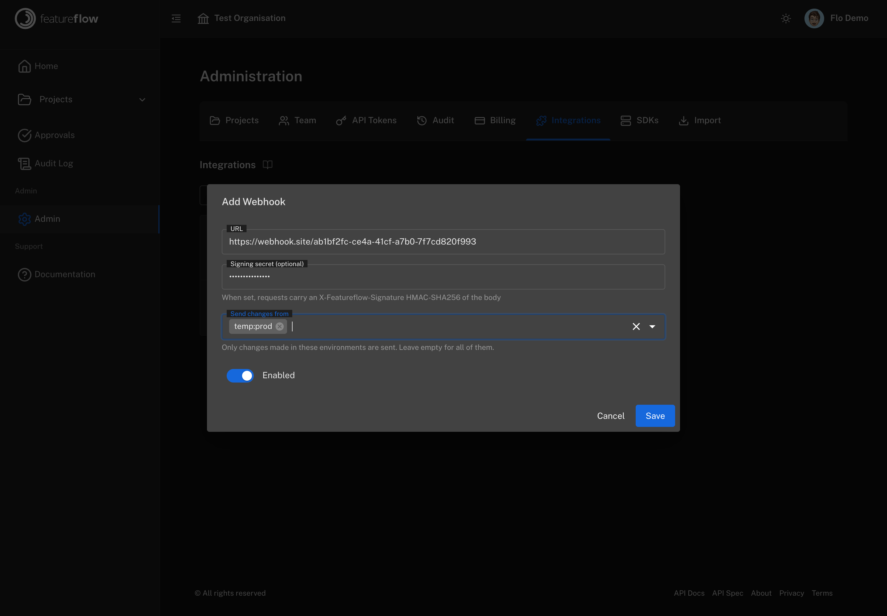 Adding a webhook destination