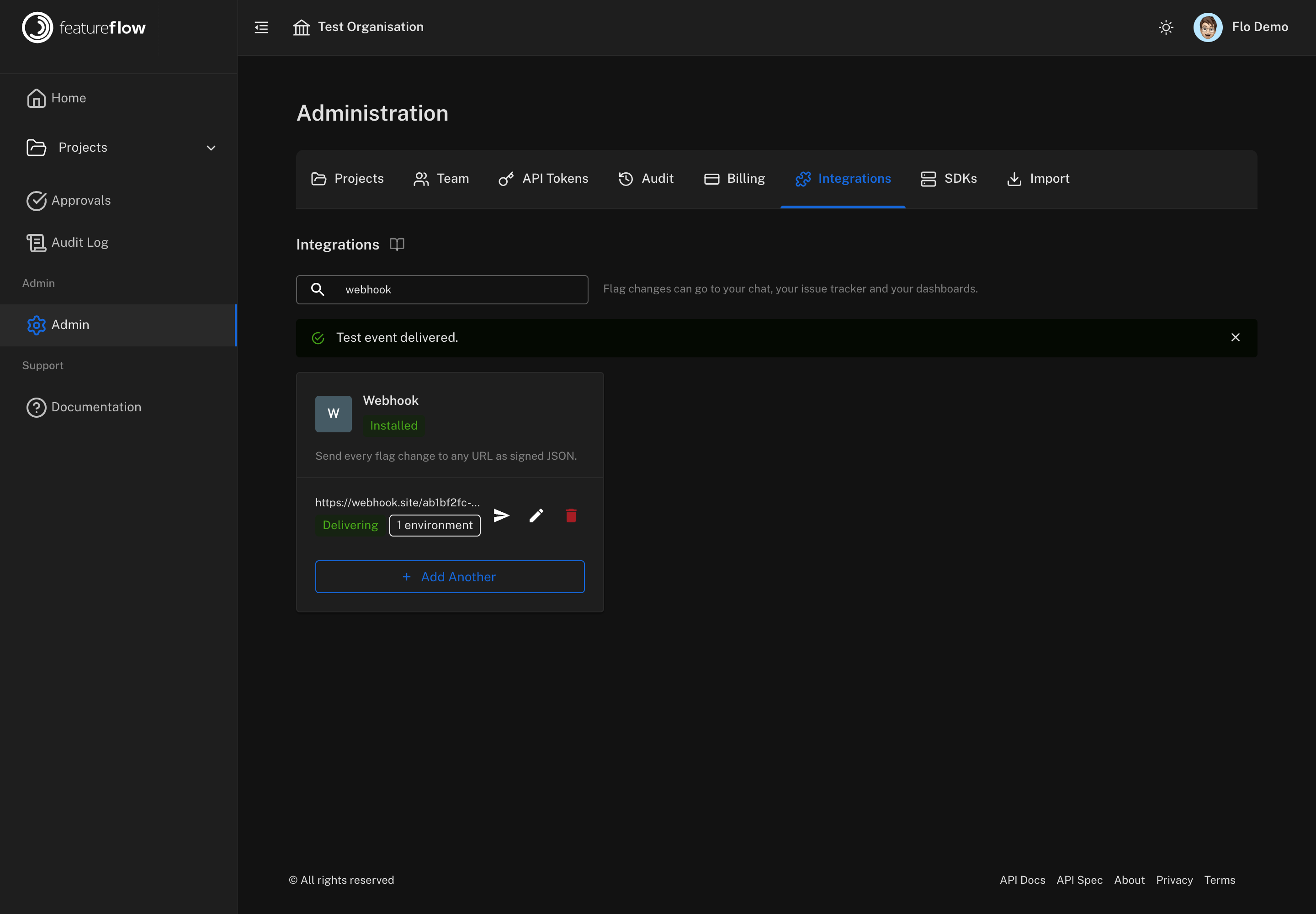 A configured, delivering webhook
