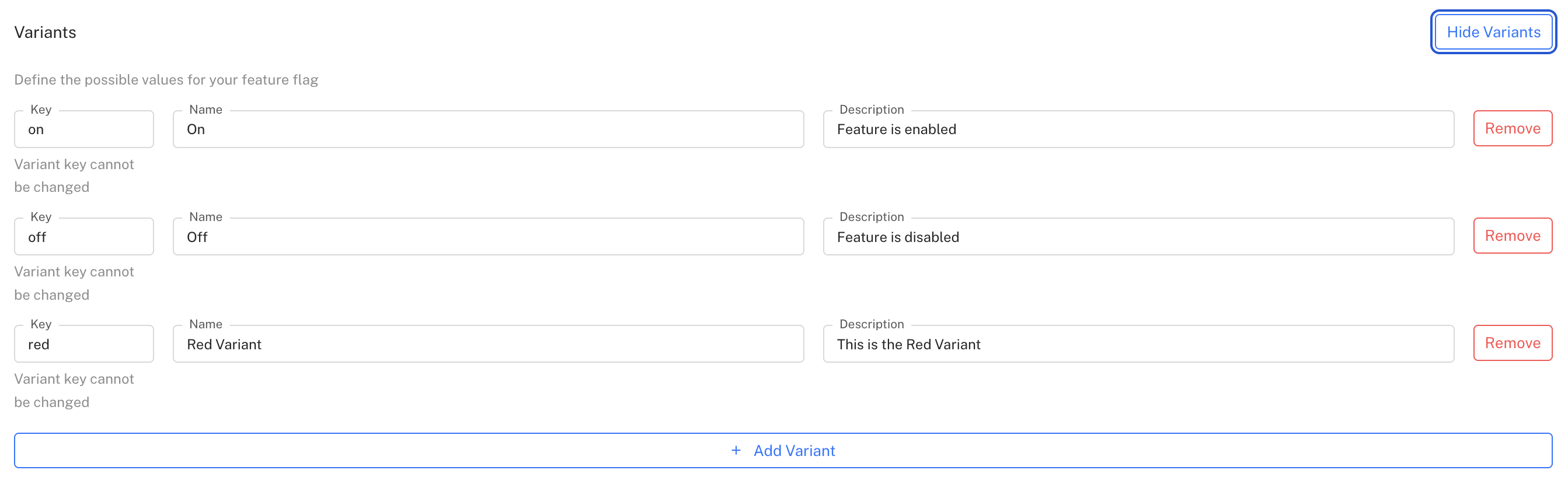 Manage feature variants