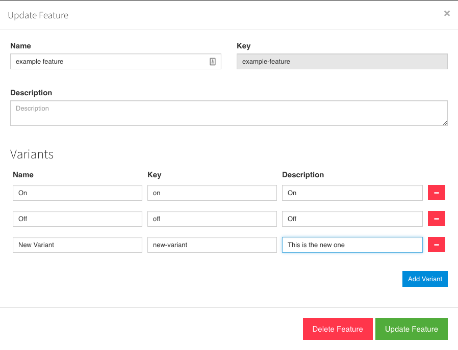 Manage feature variants